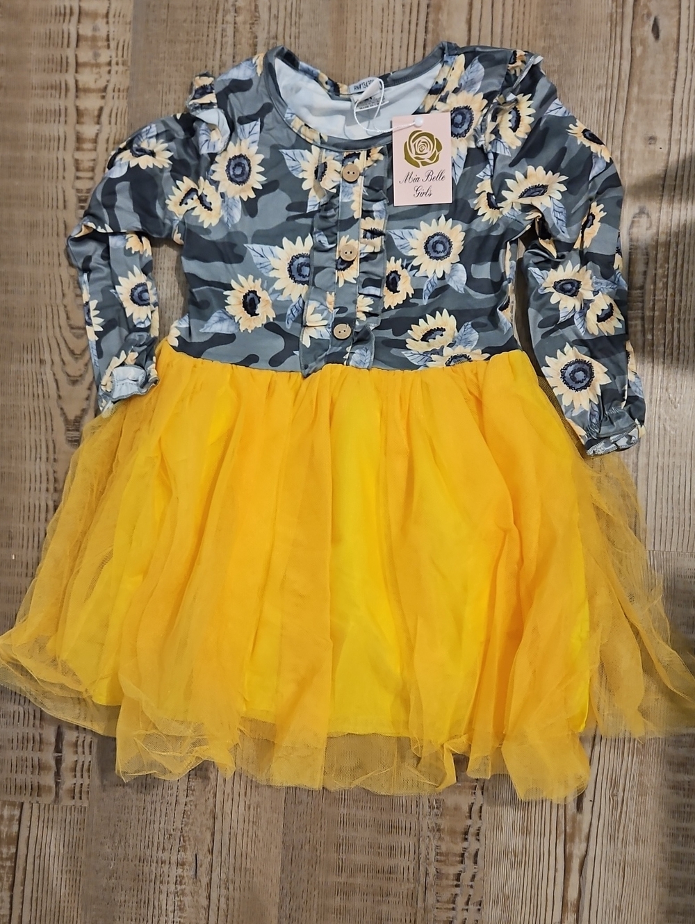 Mia Belle Girls Yellow Sunflower Tulle Dress